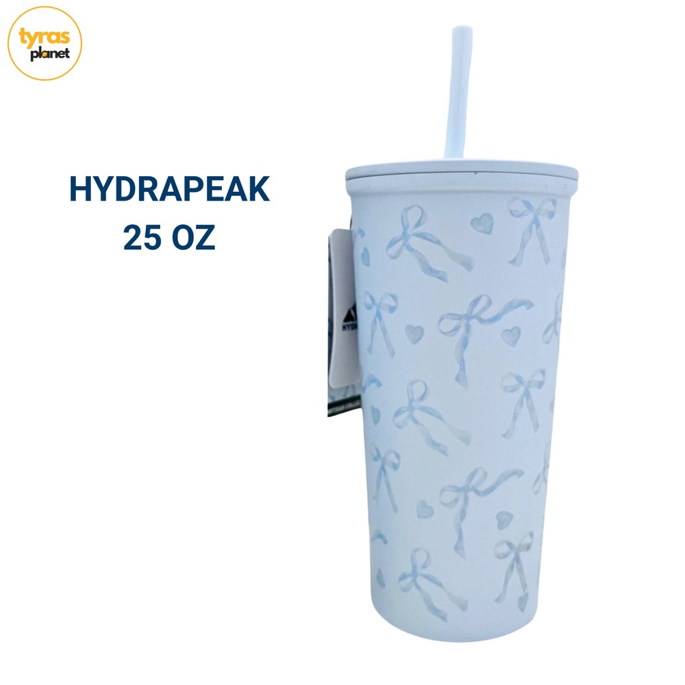 HYDRAPEAK Powder Blue Bows and Hearts Stainless Steel 25 OZ Tumbler NEW